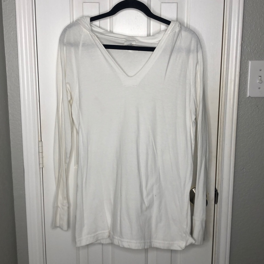 White long sleeve hooded tee